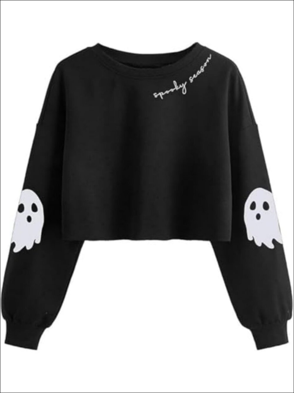 Ghost Crop Sweatshirt Lantern Sleeve Pullover Halloween Fall Women